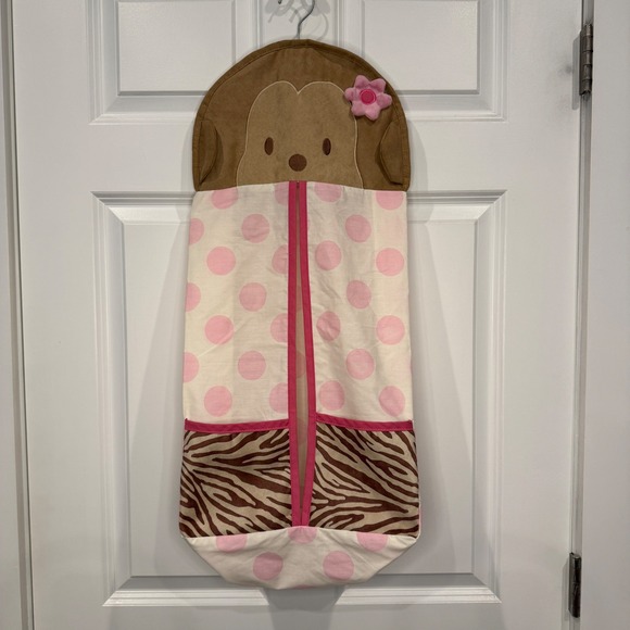Unknown Other - Monkey Nursery Diaper Stacker Hanging Organizer Pink Polka Dot Zebra Print